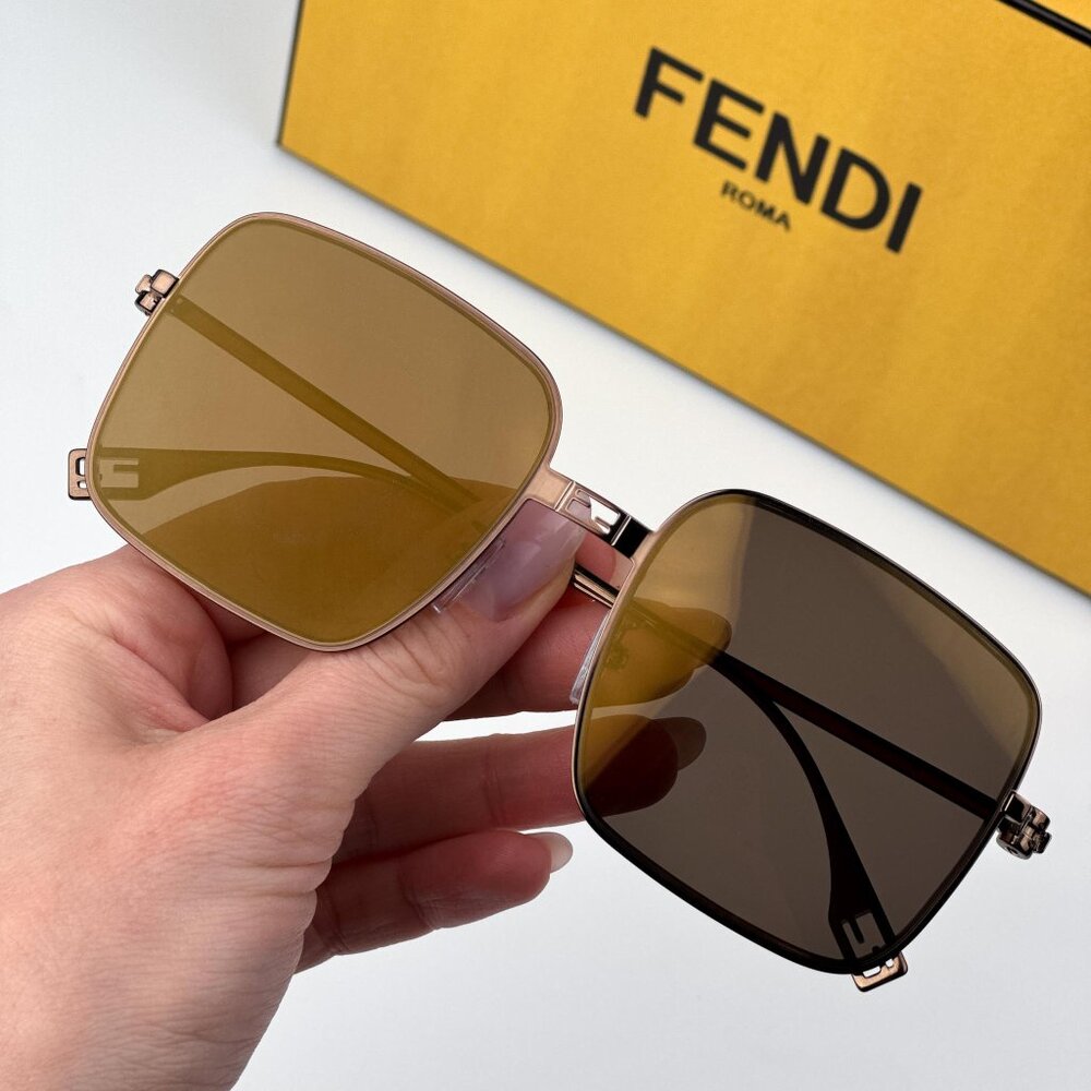 Fendi BAGUETTE  FE40123U 45G Men BRAND NEW Sunglasses Square Metal Pink Brown